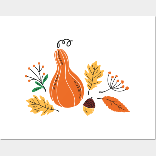 Fall print with hand drawn botanical elements Posters and Art